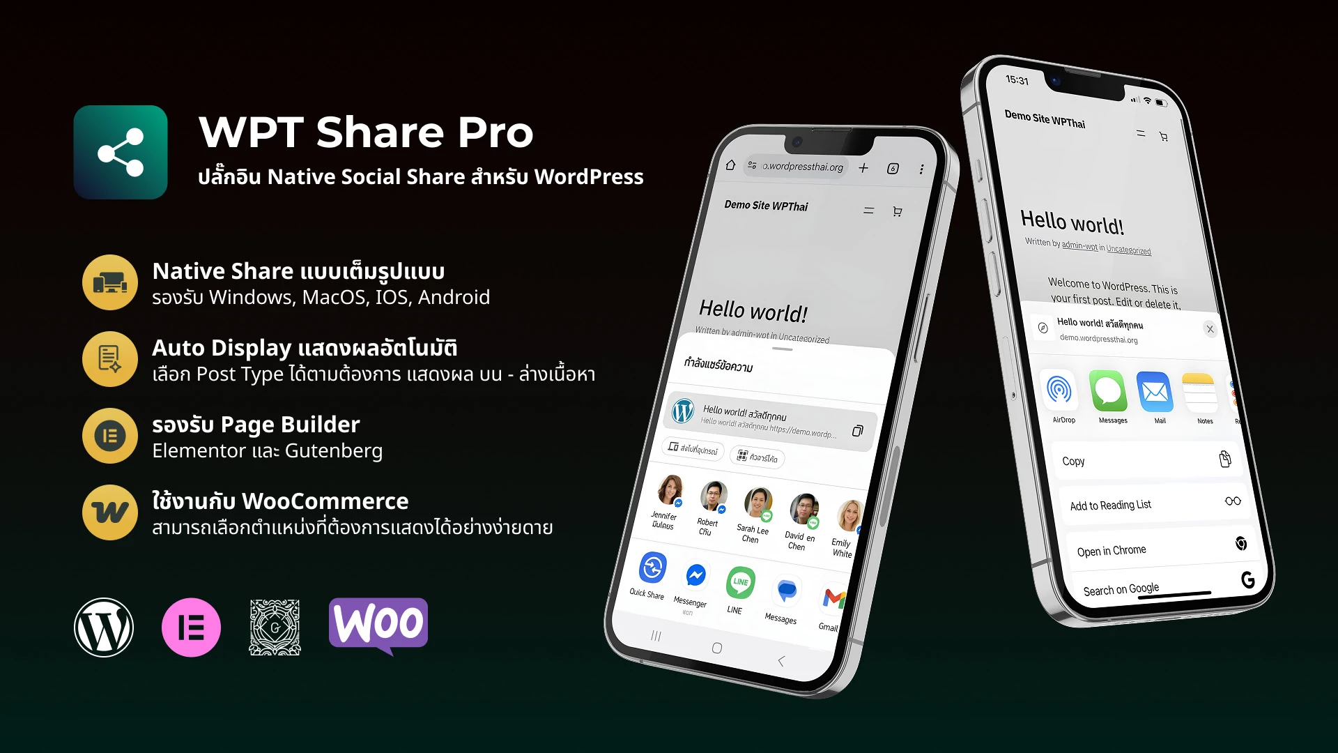 WPT Share Pro – ปลั๊กอิน Native Social Share for WordPress