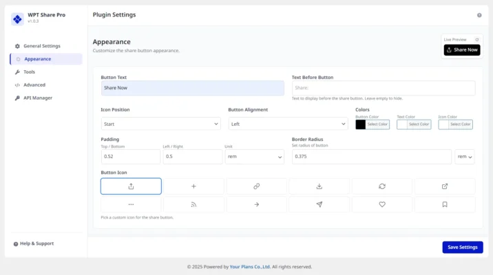 ตั้งค่ารูปแบบ Plugin Share Pro